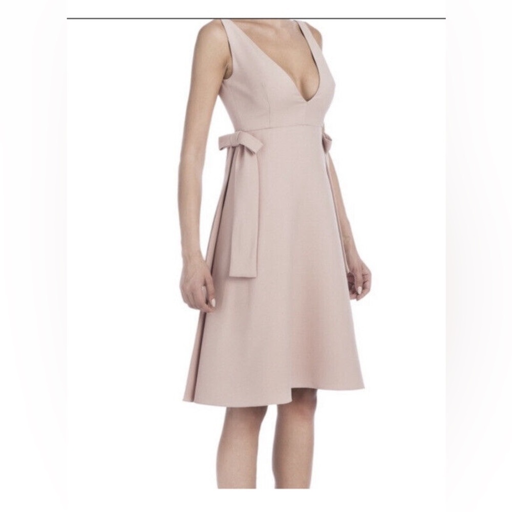 Valentino Light Blush Pink V neck Bow tie waist Virgin wool A line mini dress 4